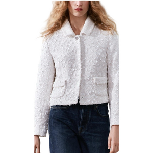 ZARA sequin White cropped jacket Sz Small